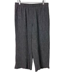 Soft Surroundings Gauzy Wide Leg Pull On Crop Pants Gray Black Large‎ Lagenlook